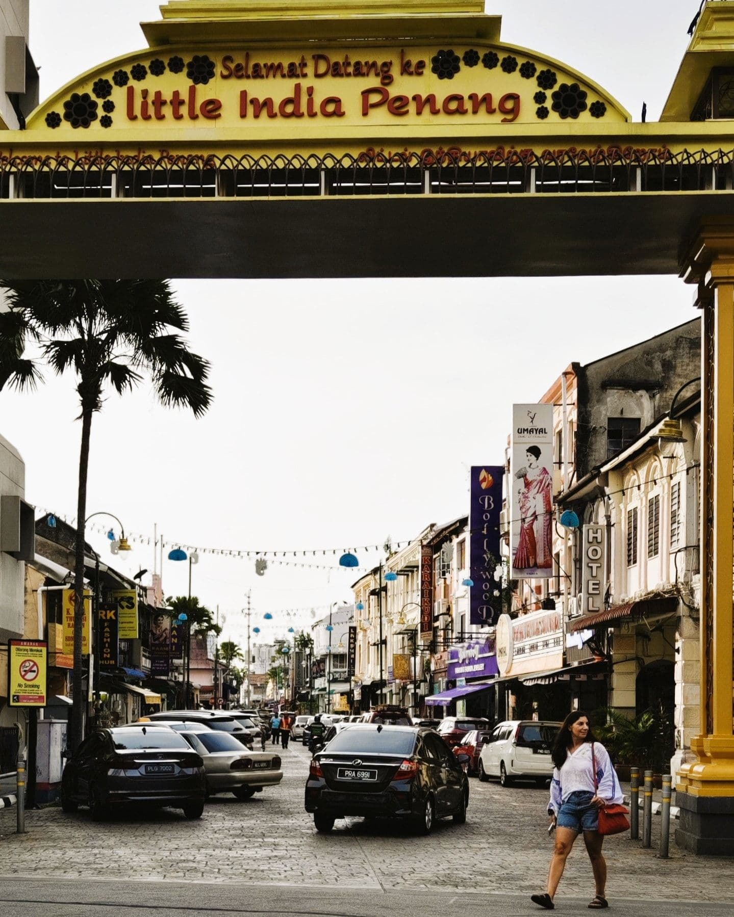 A bright, colourful street in George Town's Little India quarter